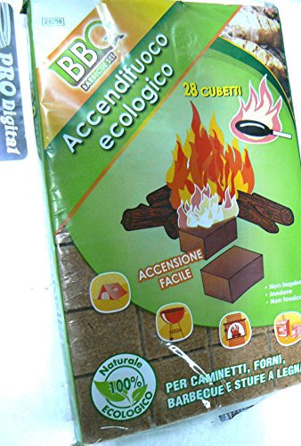 Accendifuoco Ecologico Busta da 28 CUBETTI (Pastiglie) NON Odora; Non Sprigiona Sostanze Tossiche; Accensione Rapida e Lunga durata.