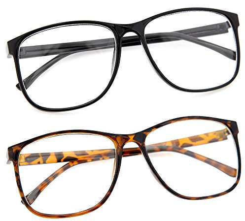 grinderPUNCH Großer nerdy dünner Kunststoffrahmen, klare Linse, Brillengestell, 2er-Pack