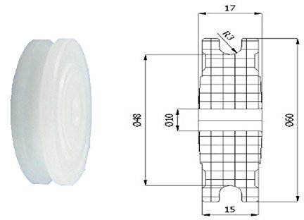 Zabi Nylon Seilrolle d= 60 mm fur Seil 6 mm Kunststoffprofilrollen ohne Lager (Gleitlager) d = 60 mm/6