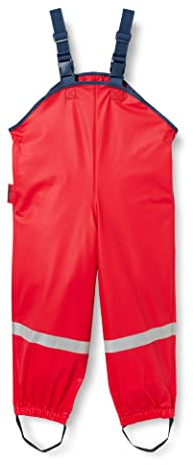 Playshoes Pantaloni fango, salopette antipioggia, fodera in pile, Pantaloni antipioggia antivento e impermeabili Unisex - Bambini e ragazzi, rosso, 98