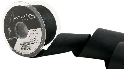 Berisfords 3501 50mm 10 Black Double Satin Ribbon x 20mtr, 20m