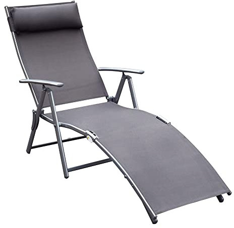 Outsunny Sun Lounger Steel Frame Outdoor Folding Recliner Grey