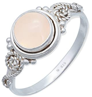 mantraroma Damen Ring 925 Silber Rosenquarz Edelstein rosa ausgefallen verspielt