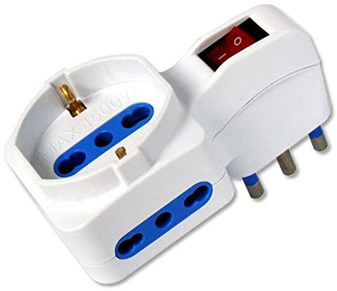 Techly 101454 Adattatore con 2 Prese Bipasso e 1 Bipasso/Schuko con Spina 16A Bianco