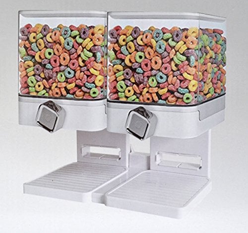 SHINE Double/Single Cereal Dispenser Dry food Container Machine/Storage holds 19 Ounces Food (Double Dispenser White)