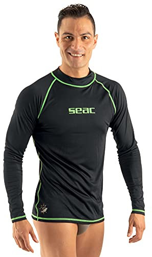 Seac T-Sun Long Man, Camiseta de protección Rash Guard para esnorkel y natación anti UV, negro, XS