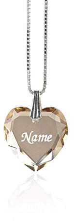 Individuelle Damen Halskette 925 Sterling Silber erstellt mit Swarovski Elements Anhänger Golden Shadow Herz und individueller Namensgravur