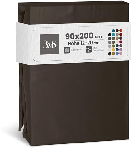 Bettwaesche-mit-Stil Mako Satin Spannbettlaken Spannlaken Spannbetttuch (90 cm x 200 cm, Matratzenhöhe 12-20 cm, Espresso Braun)