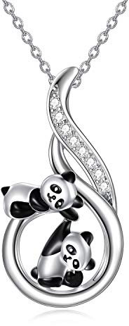 LONAGO Panda Halskette 925 Sterling Silber Niedlicher Tieranhänger Panda Bär Halskette Schmuck Geschenke für Frauen
