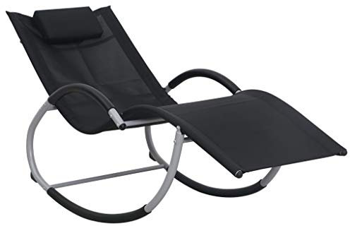 Tidyard Zusammenklappba Relaxliege Geometrische Sonnenliege Chaiselongue 65 x 155 x 83 cm Mit herausnehmbaren Kissen,Schaukelstuhl Metall-Gartenliege Relaxstuhls Belastbarkeit:150 kg,Schwarz und Grau