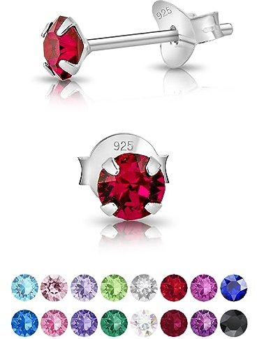 DTPsilver - * MINI * Boucles d'oreilles/Clous en Argent Fin 925 et Cristaux de Swarovski® Elements Ronds - Diamètre: 4 mm - Couleur: Rubis