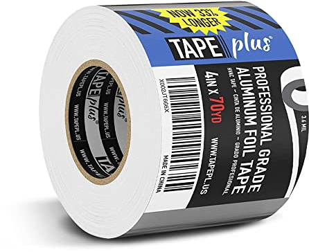 TapePlus Cinta Adhesiva de Aluminio Profesional - 100 mm x 64 m - Especial para Altas Temperaturas - Sellado Conductos Aire, Reparación Metales - Autoadhesiva y resistente al agua y al calor - 1 rollo