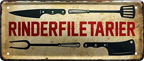 schilderkreis24 Blechschilder Kollektion 28x12cm – Lustige Grillsprüche: BBQ-Deko für echte Grillmeister: (RINDERFILETARIER)