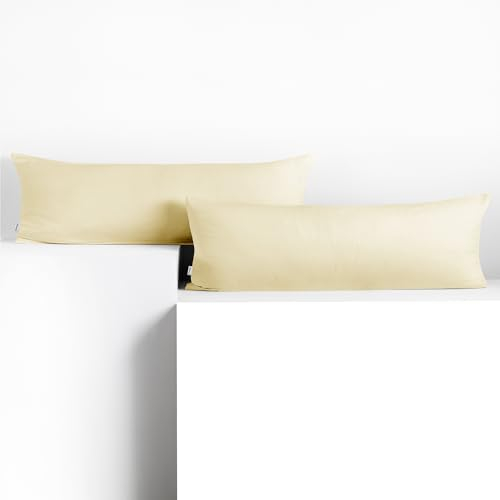 DecoKing 2 Kissenbezüge 40x200 cm Jersey 100% gekämmte Baumwolle Reißverschluss Creme Amber