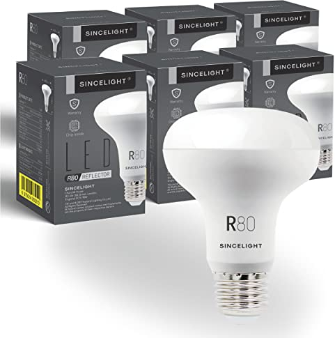 SINCELIGHT LED R80 Reflektorlampe Glühbirne, mit E27/ES-Sockel, nicht dimmbar, 800 Lumen Ersetzt 80 Watt Halogenlampen, 120° Ausstrahlungswinkel, Warmweiß - 2700 Kelvin, 6er-Pack