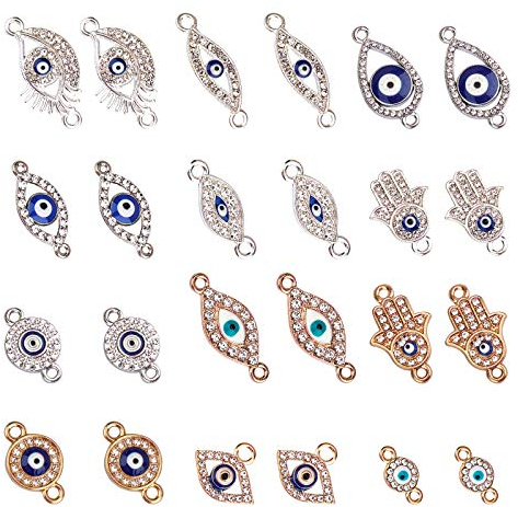 nbeads 24 Pcs Evil Eye Charms, Alloy Links Halskette Steckverbinder Alloy Evil Eye Anhänger Für DIY Armband Ohrringe
