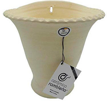 CERÁMICA RAMBLEÑA | Maceta de Barro rambleño | Maceta Pared Tradicional | Maceta Exterior | Maceta Blanca |100% Hecho a Mano | 19x18x21 cm