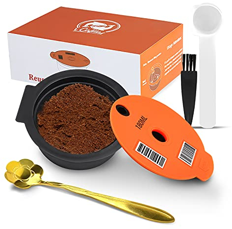 Cápsulas Café Reutilizables Para Máquina Bosch Tassimo Cápsulas Café recargables Pods Tazas Con Tapa de Silicona Filtro café Recargable Código Barras Legible (180ml)