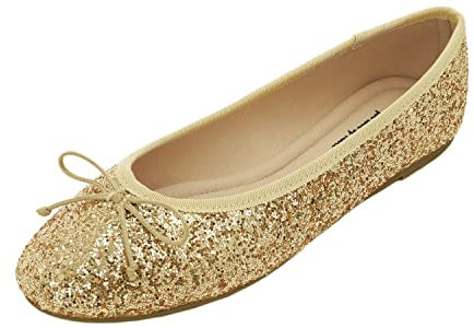 Feversole Ballerina in Vernice Colorata con Cuscino in Memory Foam per amaretti da Donna Glitter Oro 41 EU