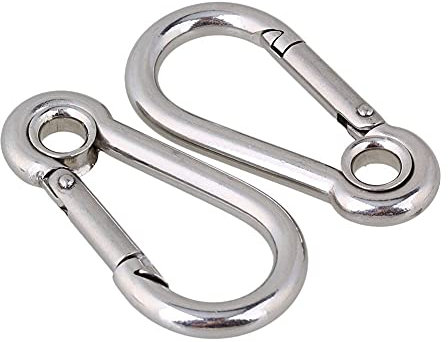 ANSIEDIO 2PCS 8x80 mm Mousqueton INOX avec Trou, Mousqueton Porte clé, Mousqueton à Verrouillage Automatique pour Camping, Hamacs, Laisse pour Chien, Balançoire, Pêche, Bouteille d'eau