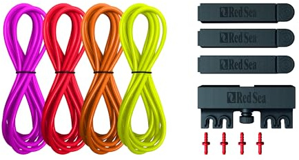 Red Sea ReefDose Deluxe-Dosierschlauch-Set in 4 Farben, Rot, Gelb, Orange, Rosa, für Salzwasser, Marine, Aquarium, Schlauch-Set mit Clips und Schlauchhalter