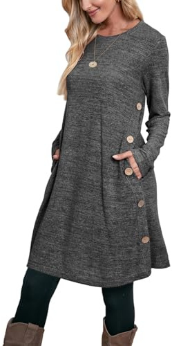 OFEEFAN Womens Sweater Dress Long Sleeve Winter Dresses Women 2024 Tunics Dark Grey M