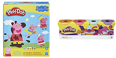 Play-Doh Peppa Wutz Stylingset mit 9 Dosen und 11 Accessoires, Peppa Wutz Spielzeug & 4erPack Sweet, tolle Farben für Kinder ab 2 Jahren, 112gDosen (pink, hellblau, Hellorange, lila)