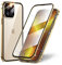 TOPF&B Case for iPhone 13 Pro Magnetic Cover,Transparent Tempered Glass Full Cover with Camera Protector,360 Degree Metal Bumper Case for iPhone 13 Pro,Clear Gold