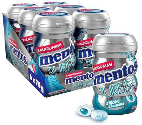 Mentos Kaugummi Pure Fresh Frost, 6 Boxen zuckerfreie Chewing Gum Dragees mit Menthol-Eukalyptus-Geschmack & flüssiger Füllung, Multipack (6 x 35 Stück)