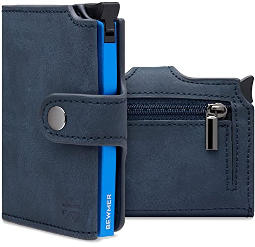 BEWMER v2 Portefeuille Homme&Femme en Similicuir avec Protection RFID Anticlonage | Porte Carte Homme&Femme pour 9 Cartes De Crédit, avec Poche Monnaie | Portefeuilles Et Porte-Cartes Bleu Fonce-Bleu