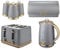 TOWER Empire Grey Kitchen Set Including Jug Kettle, 4 Slice Toaster, Bread Bin & Set of 3 Tea, Coffee & Sugar Canisters. Matching Art Deco Design Kitchen Set of 6 Items in Grey with Brass Accents