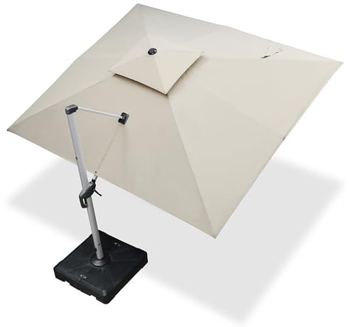 PURPLE LEAF Parasol Terraza 3x3.65 m, sombrillas grandes rectangular de Aluminio, Rotación de 360°, Parasoles Jardin, con Manivela y Protección UV 50+, caqui