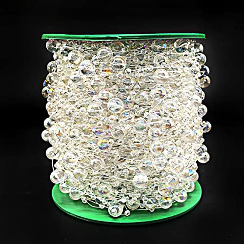 60m Perlengirlande Perlenband Perlenkette Perlenschnur Geschenkband Dekoband mit Perlen für DIY Basteln Party Tischdeko Hochzeit Braut Haarschmuck Ohrringe Halskette Brautstrauß Weihnachten,AB Color