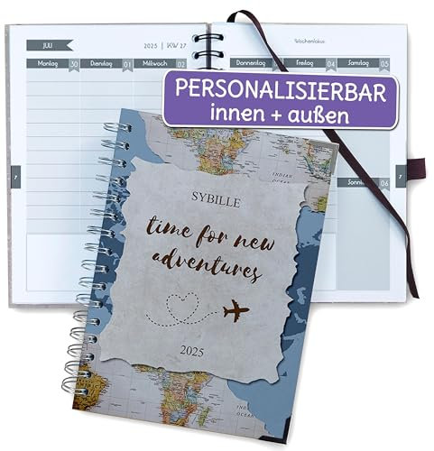 FEENSTAUB Taschenkalender 2025, mit Namen & Wunschtext personalisierter Terminplaner, A5 Organizer, Kalender Terminkalender selbst gestalten Terminbuch 2025, Travel