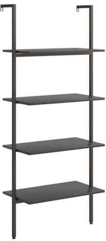 vidaXL Anlehnregal mit 4 Ablagen Bücherregal Büroregal Standregal Aktenregal Leiterregal Wandregal Bücher Regal Schwarz 64x35x152,5 cm
