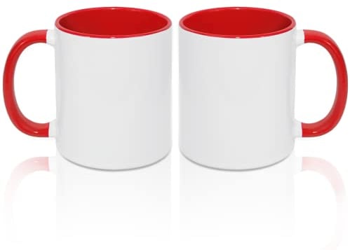 MR.R 11oz Sublimation Blank Coffee Mugs,Cup Blank White Mug Cup with Red Color Mug Inner and Handle,Set of 2