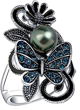 Caritierily Ring-Schmucksache-Modeschmuck-verlobter Ring der Marine-Blau-Perlen-Schmetterlings-Frauen Plastik Ringe (Navy, 11)