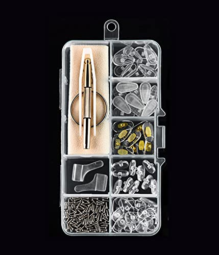 Kit de Reparación de Gafas,almohadillas gafas, 30 Pares Almohadillas de Nariz para Gafas Silicona Enroscables, Almohadillas Nasales para Gafas, con Tornillos Pinzas y Paño de Limpieza
