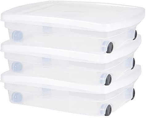 Ondis24 Unterbettbox mit Rollen und Deckel Aufbewahrungskiste aus Kunsttoff stapelbar transparent 40 Liter 68 x 48 x 17,5 (H) cm 100% recyclebar (3)