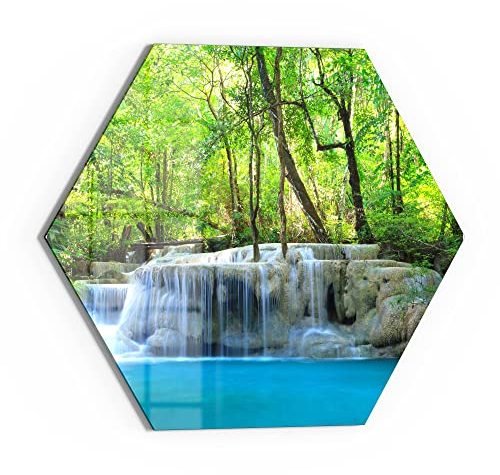 DEQORI Glasbild Echtglas | Motiv Exotischer Wasserfall | sechseckig einteilig 40x34,5 cm | schöne Dekoration | Wandbild für Wohnzimmer, Schlafzimmer, Flur & Küche | moderne Wanddeko