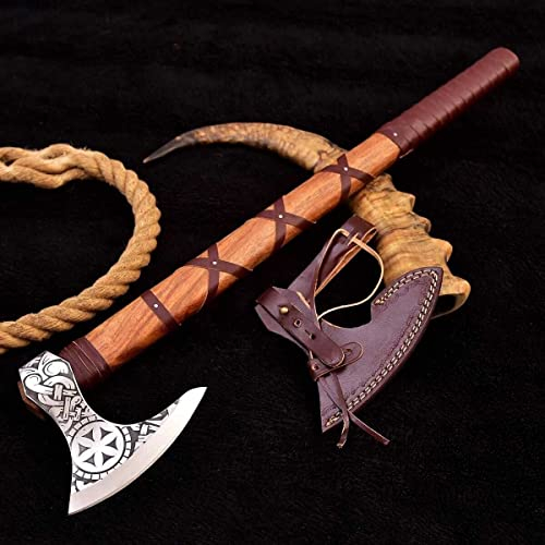 Custom Steel Viking Axe,Axt High Carbon Stahl mit Scheide Wikinger MAQ2679