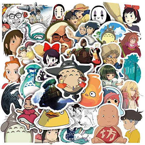 Yangsiw Hayao Miyazaki Stickers Japanese Cartoon Stickers, Studio Ghibli Anime Stickers for Laptop, Cars, Phone, Water Bottle, Skateboard, Suitcase, Guitar, Pad 50pcs …