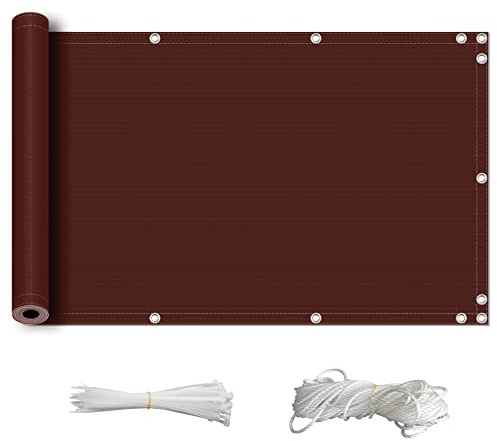 ZQXFZ Telo Ringhiera Balcone 50x300cm con Corda e Fascette Impermeabile 160g/㎡ Resistenza All'Invecchiamento Facile da Montare Telo Protettivo per Balcone -Marrone.