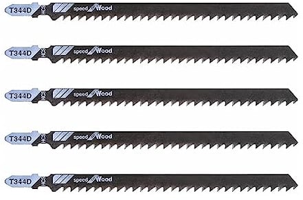 6-Inch T344D Long Jigsaw Blades Set, 5pcs T-Shank Contractor Straight-cut Jig Saw Blade Designed for Quick Cutting Thick Construction Timber, Softwood, Chipboards, Wood Core Plywood.