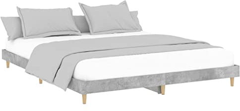 vidaXL Bettgestell, Bett Doppelbett für Schlafzimmer, Bettrahmen mit Lattenrost, Schlafzimmerbett Holzbeine, Betongrau 120x200cm Holzwerkstoff