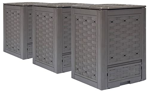 LAPOOH Garden Composters 3 pcs Brown 60x60x83 cm 900 L Plastic Rattan,Garden Compost Bins,Garden Composter,Outdoor Compost Eco Storage Bins