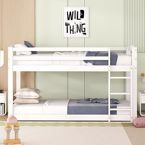 Tcewhhy Etagenbett Mit Leiter Kinderbett 90x200cm Hochbett Rahmen Aus Massiver Kiefer Jugendbett Mit Lattenrost Und Fallschutz Bodenbett Für Kinder Jugendliche Gästebett Weiß