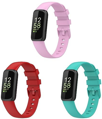 Bracelets compatibles avec Fitbit Inspire 3, lot de 3 bracelets réglables en silicone pour traqueur d'activité Fitbit Inspire 3, Métal