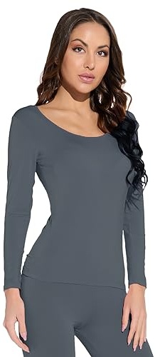 Mcilia Women's Ultrathin Modal Round Neck Long Sleeve Thermal Top/Shirt Iron Gray Medium (UK Size 12 14)