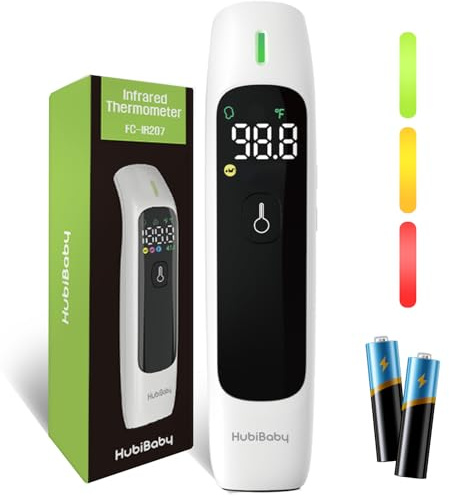 HubiBaby – Thermomètre infrarouge sans contact éligible FSA HSA pour adultes, thermomètre frontal numérique précis, grand écran LED, alarme de fièvre, thermomètre frontal et objet 2 en 1